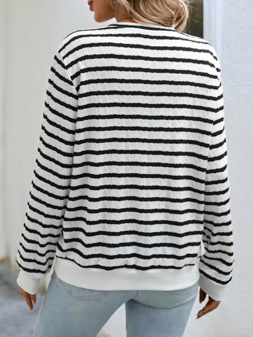 swvws Striped Round Neck Long Sleeve Top