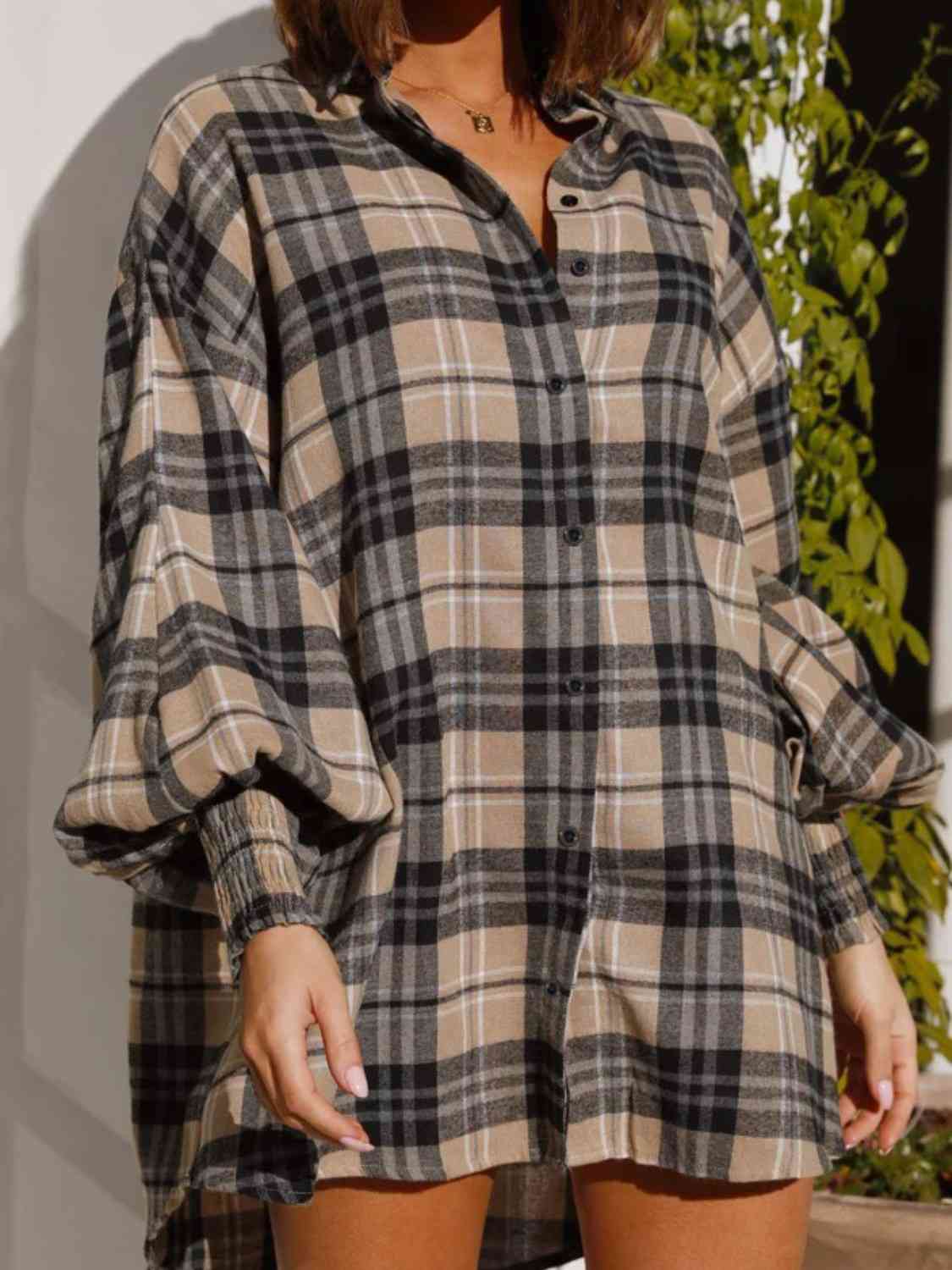 swvws Plaid Lantern Sleeve Shirt