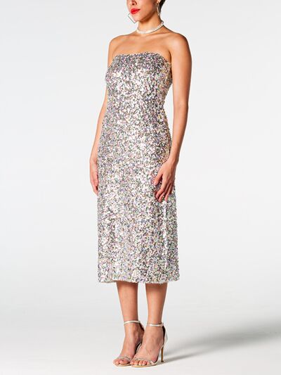 swvws Sequin Straight Neck Midi Wrap Dress