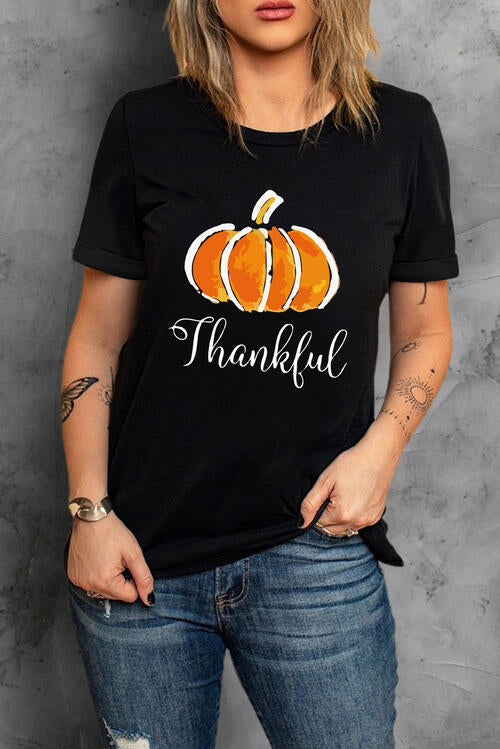 swvws THANKFUL Round Neck Short Sleeve T-Shirt