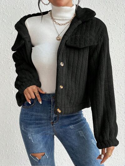 swvws Fuzzy Button Up Collared Neck Jacket