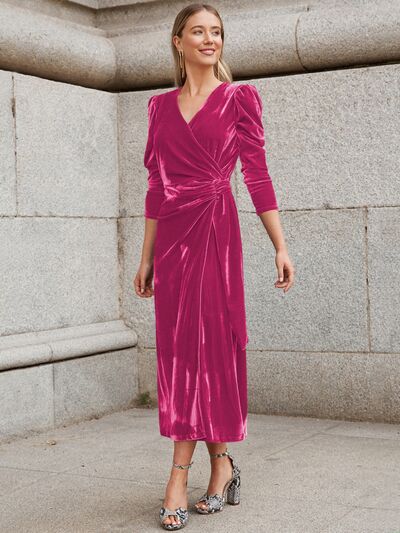 swvws Surplice Puff Sleeve Midi Dress