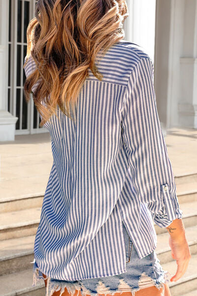 swvws Striped Pocketed Button Up Shirt