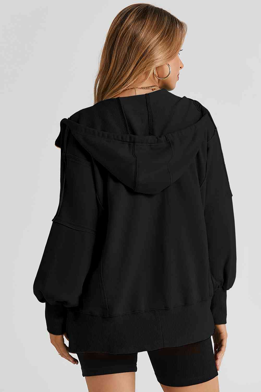 swvws Zip Up Long Sleeve Drawstring Hoodie