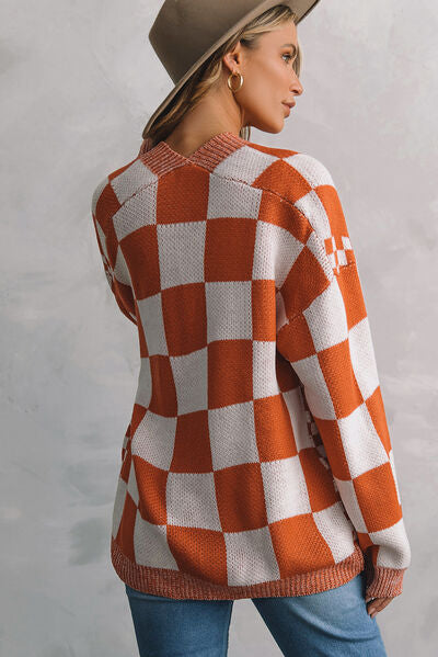 swvws Plaid Open Front Dropped Shoulder Cardigan