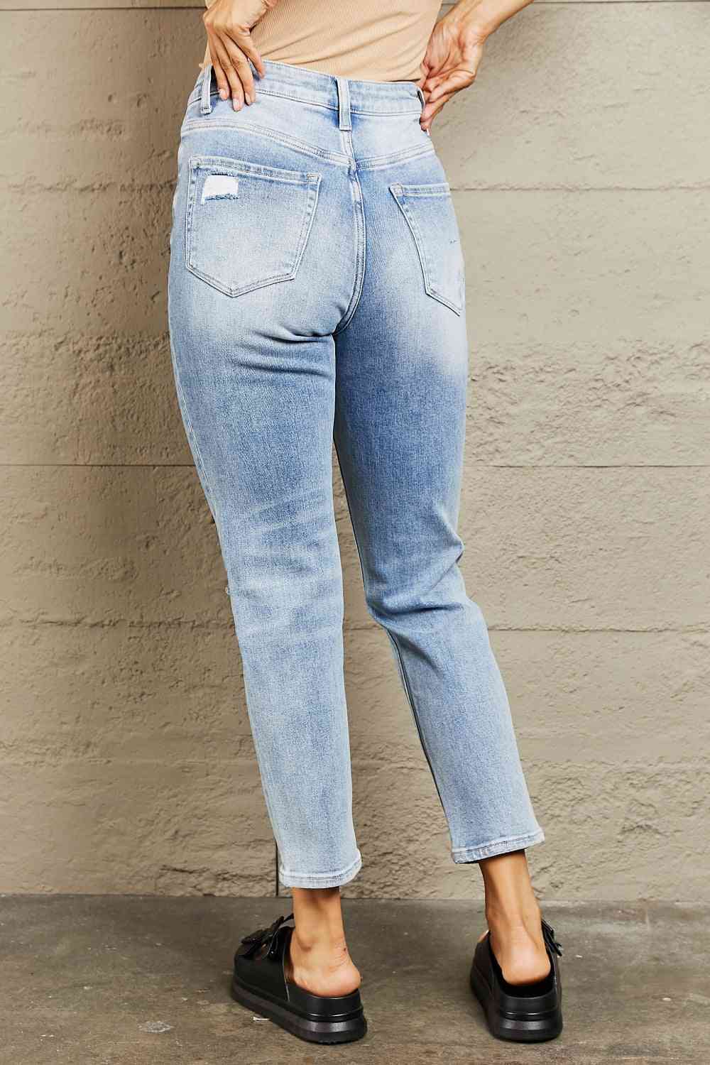 swvws BAYEAS High Waisted Distressed Slim Cropped Jeans