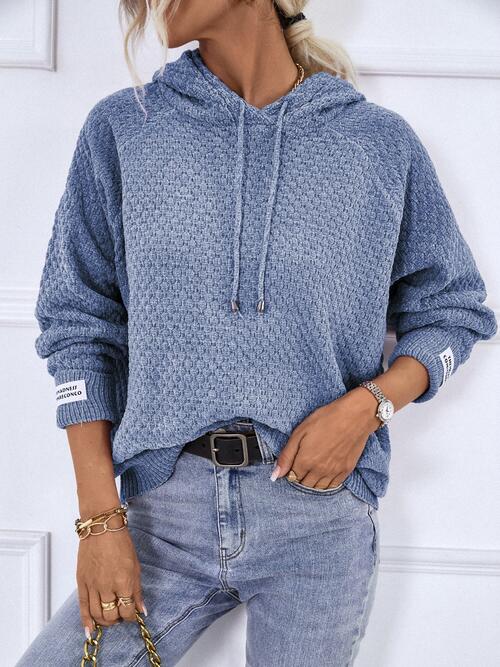 swvws Texture Drawstring Long Sleeve Hooded Sweater