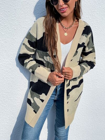 swvws Camouflaged Dropped Shoulder Open Front Cardigan