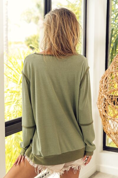 swvws BiBi Waffle Knit Contrast Trim Long Sleeve T-Shirt