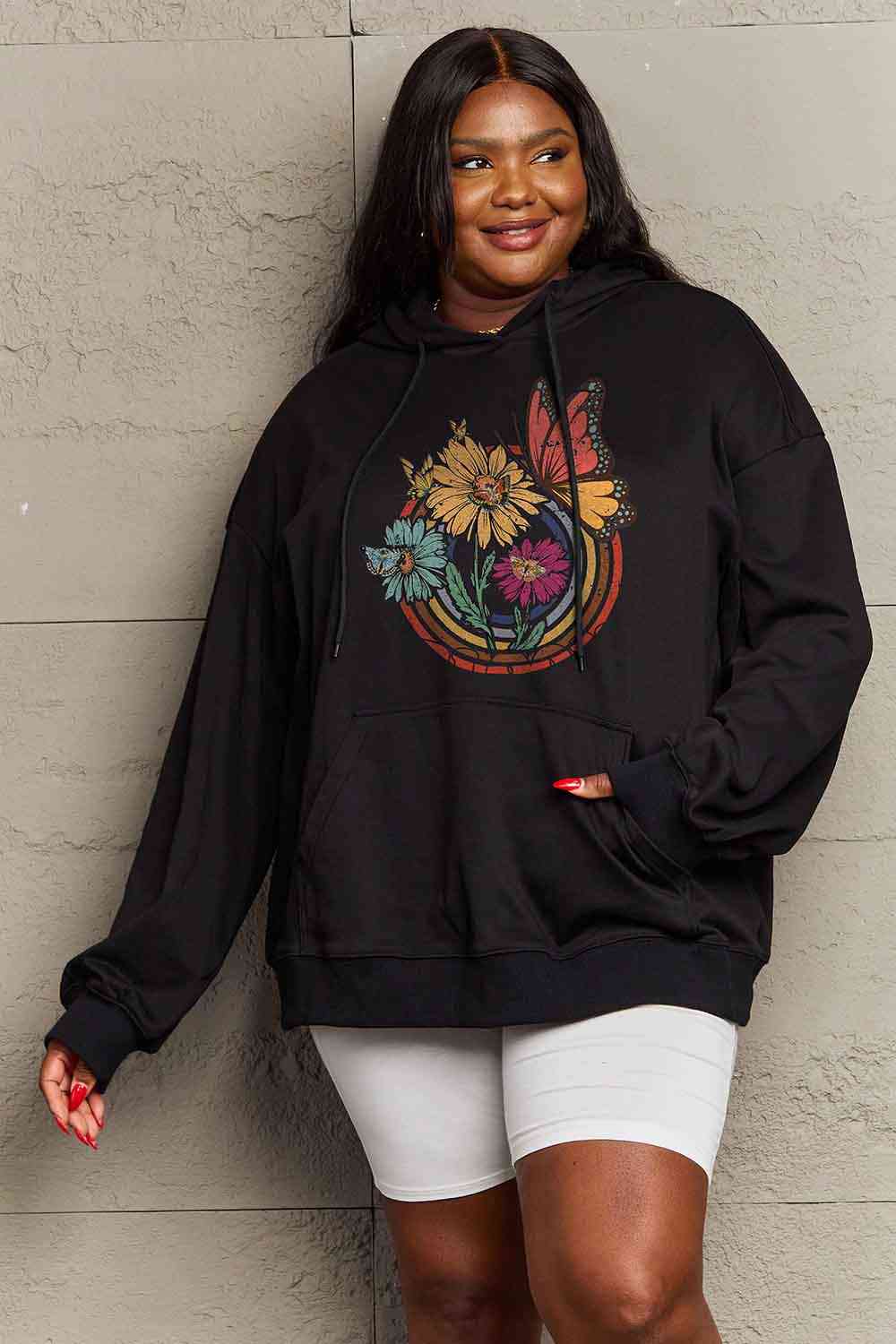 swvws Simply Love Simply Love Full Size Butterfly and Flower Graphic Hoodie