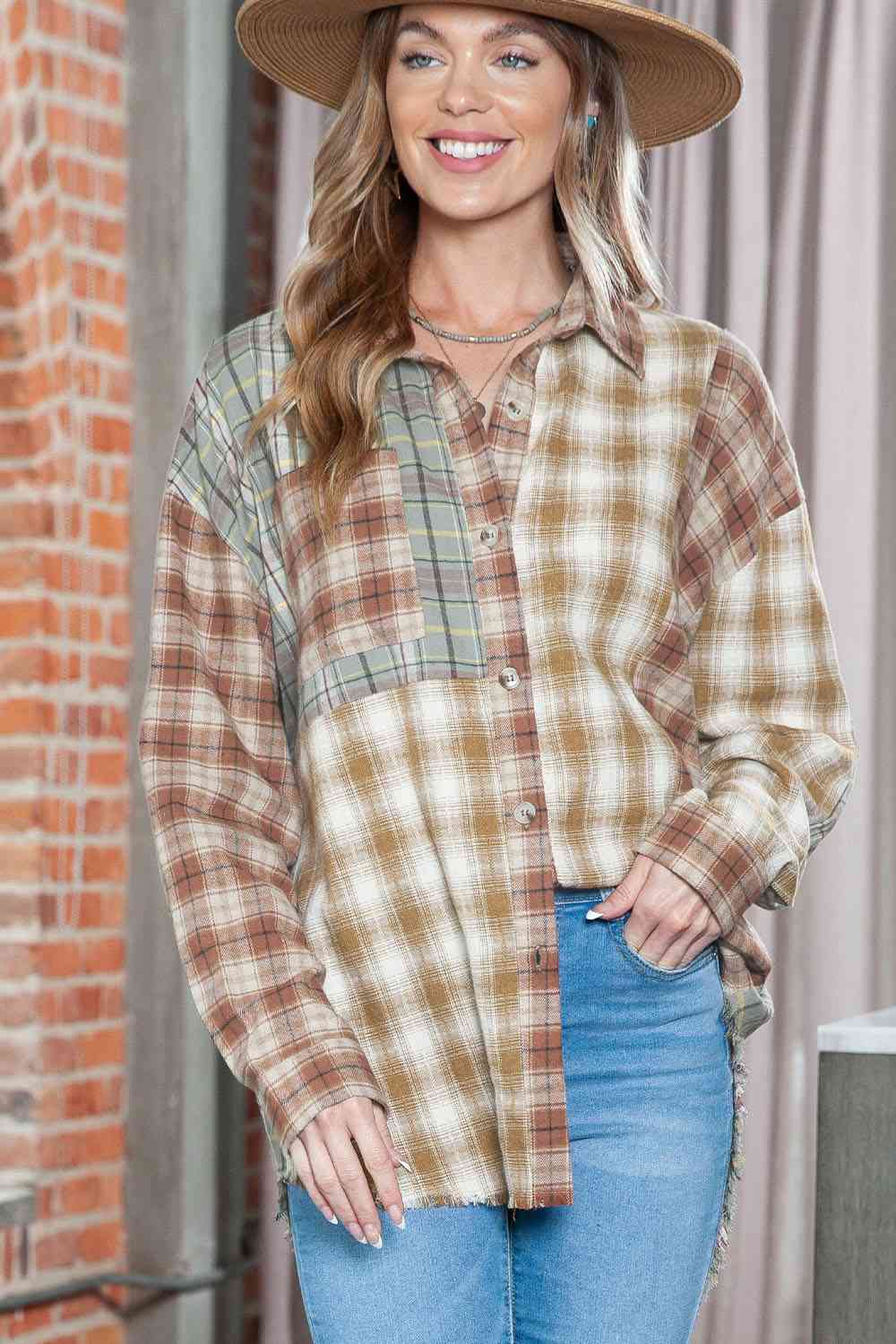 swvws Plaid Collared Neck Long Sleeve Shirt