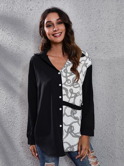 swvws Contrast Button Up Long Sleeve Shirt