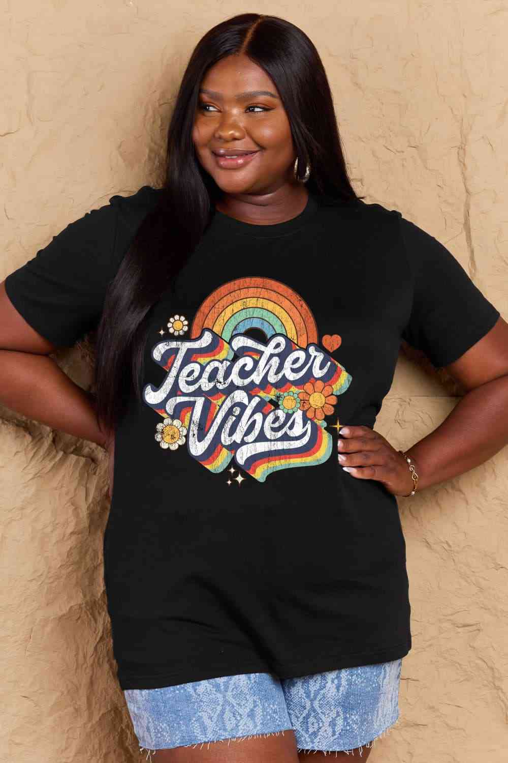 swvws Simply Love Full Size TEACHER VIBES Graphic Cotton T-Shirt