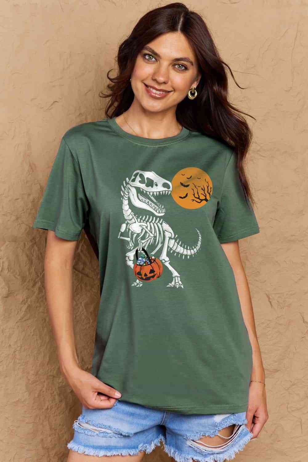 swvws Simply Love Full Size Dinosaur Skeleton Graphic Cotton T-Shirt