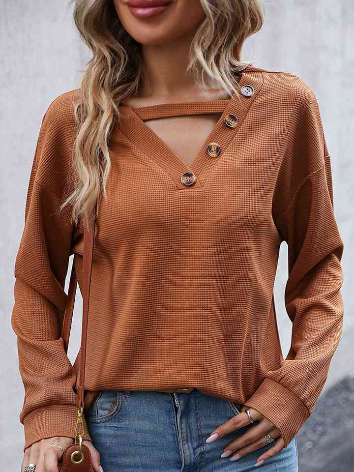 swvws Decorative Button Drop Shoulder Top