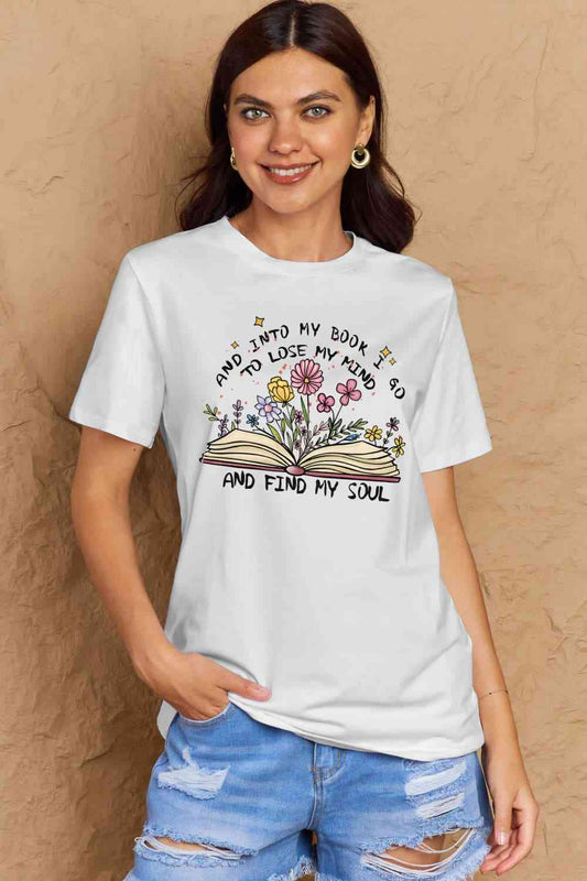 swvws Simply Love Full Size Book & Flower Graphic Cotton Tee