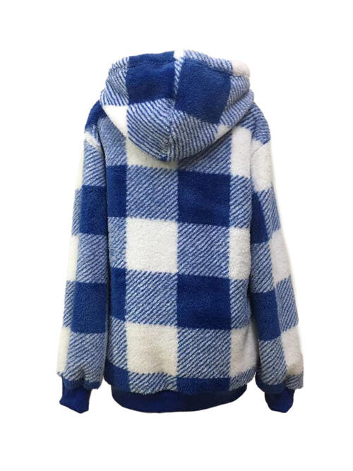 swvws Plaid Half Zip Drawstring Hoodie