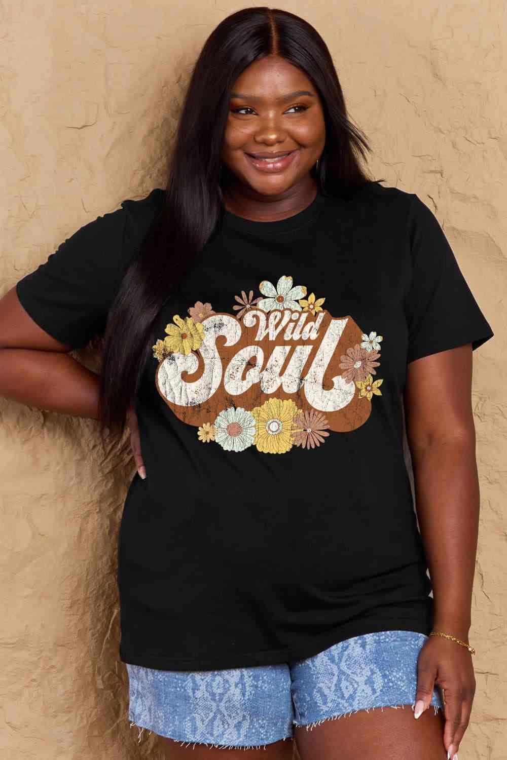 swvws Simply Love Full Size WILD SOUL Graphic Cotton T-Shirt