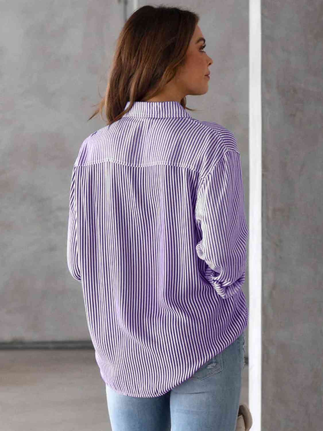 swvws Striped Collared Neck Shirt with Pocket