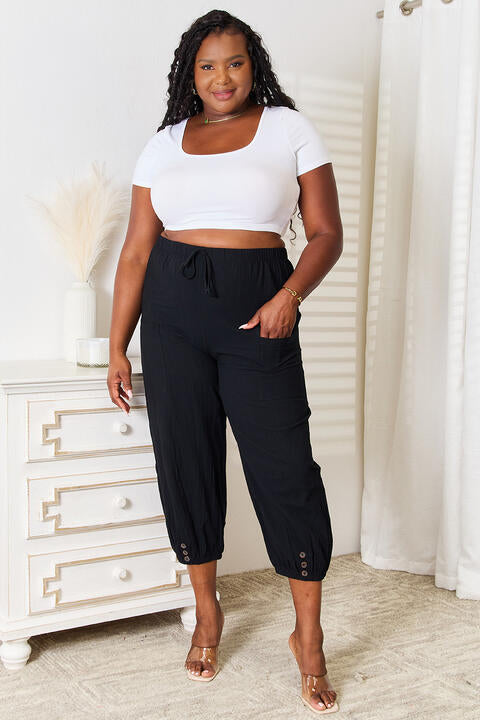 swvws Double Take Decorative Button Cropped Pants