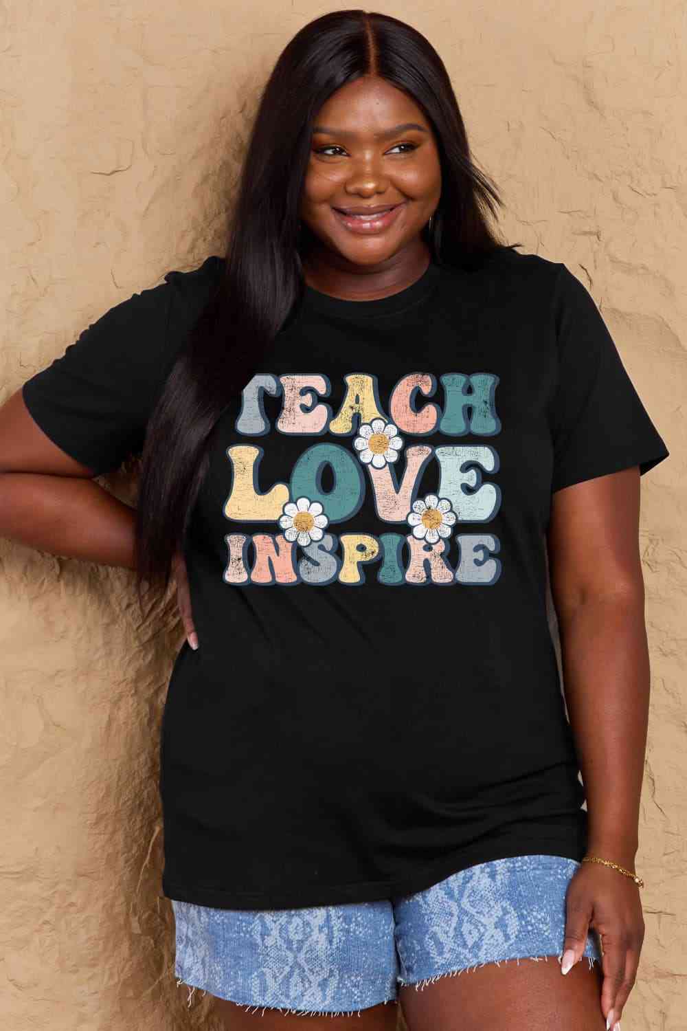 swvws Simply Love Full Size TEACH LOVE INSPIRE Graphic Cotton T-Shirt