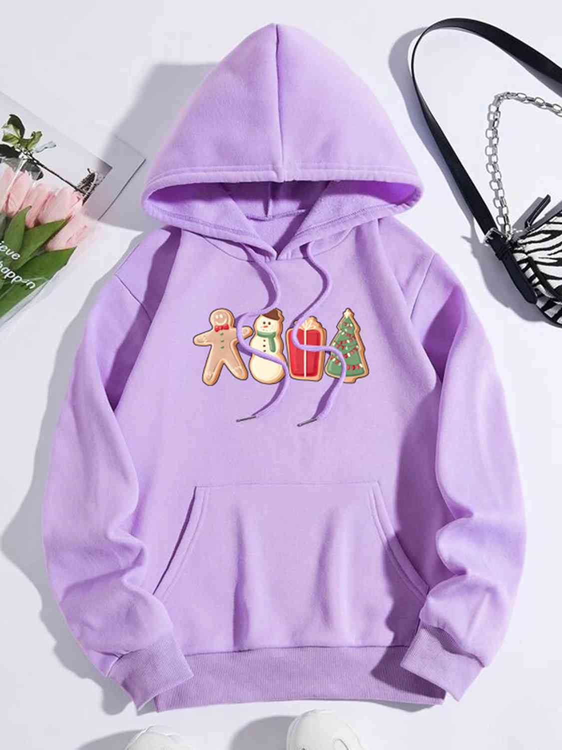 swvws Graphic Drawstring Hoodie with Pocket