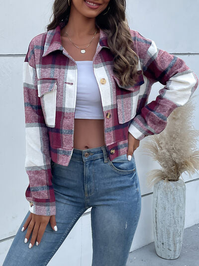 swvws Plaid Button Up Drop Shoulder Cropped Jacket