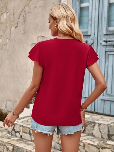 swvws V-Neck Flutter Sleeve Blouse