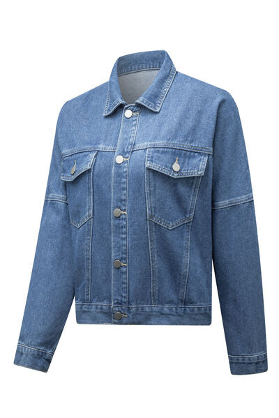 swvws Pocketed Button Up Dropped Shoulder Denim Jacket