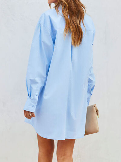 swvws Button Up Long Sleeve Mini Shirt Dress