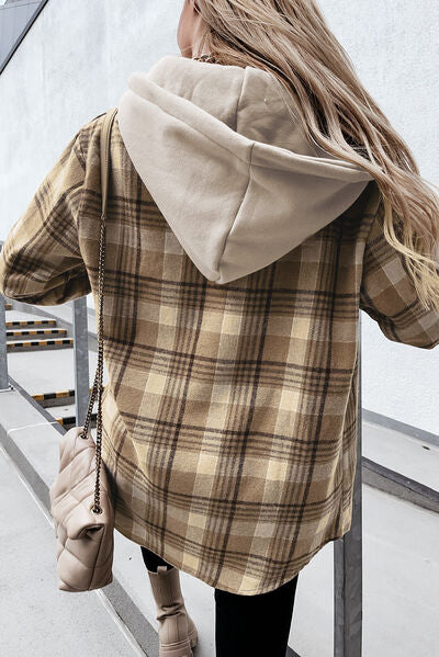 swvws Plaid Button Up Hooded Jacket with Pockets