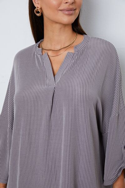 swvws Notched Roll-Tab Sleeve Blouse