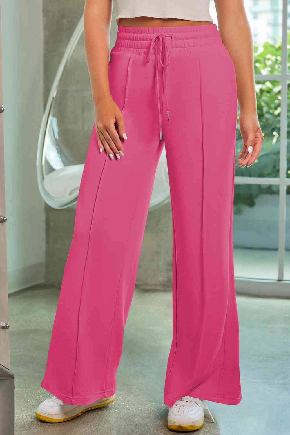 swvws Drawstring Wide Leg Pants with Pockets