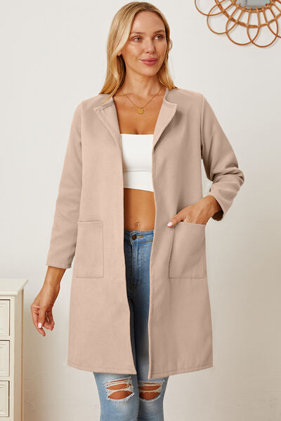 swvws Open Front Pocketed Long Sleeve Coat