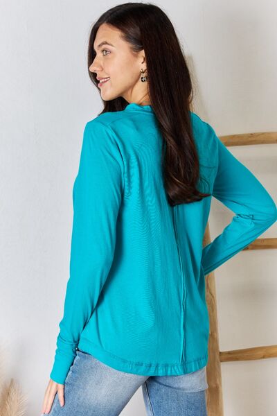 swvws Zenana Exposed Seam Thumbhole Long Sleeve Top