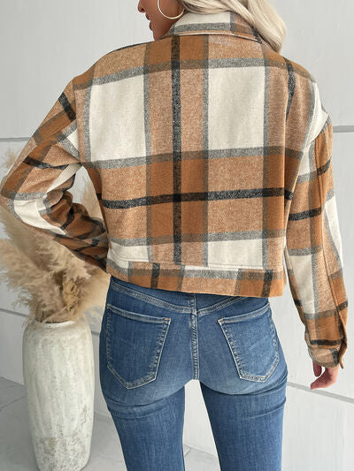 swvws Plaid Button Up Drop Shoulder Cropped Jacket