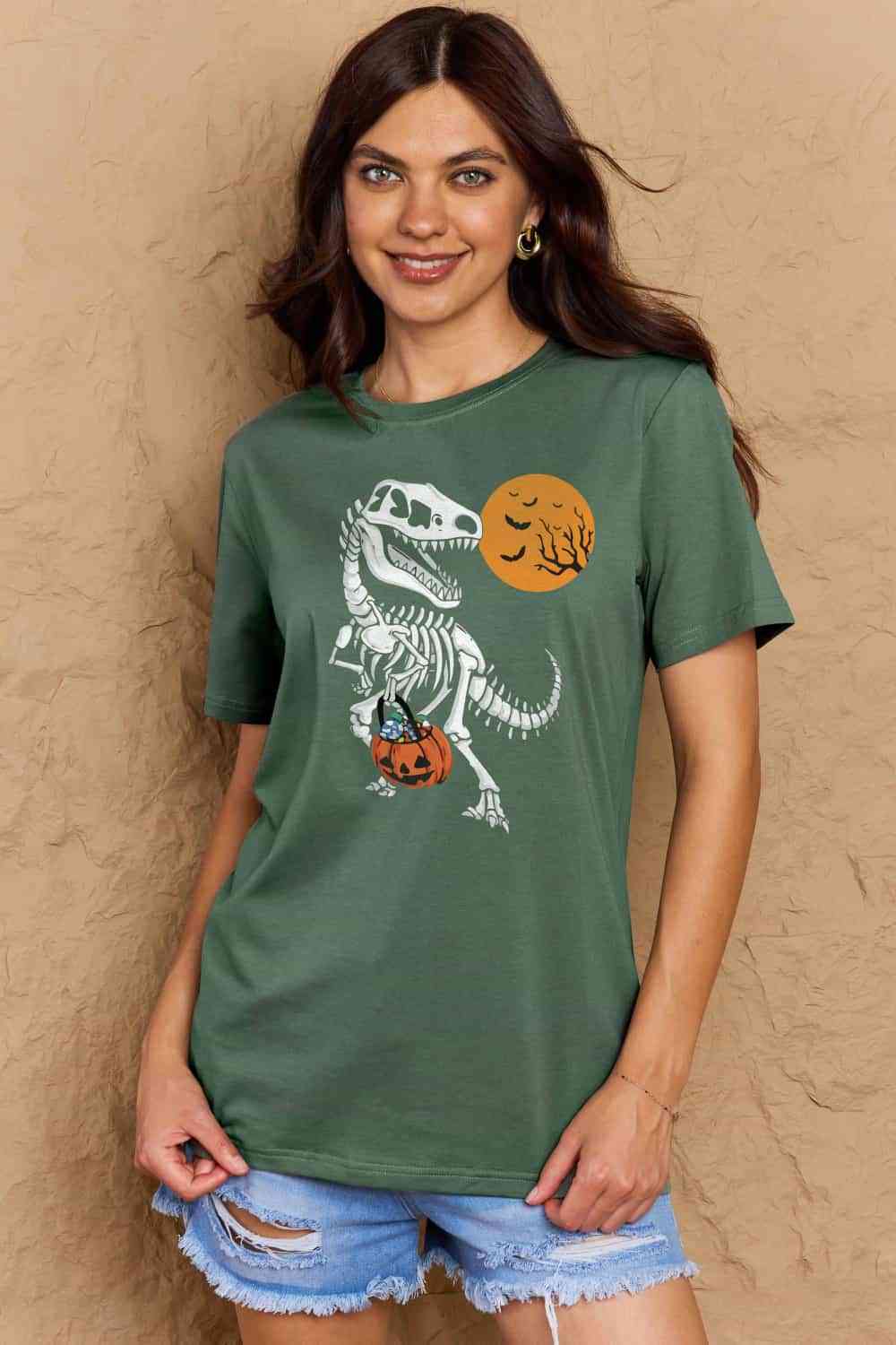 swvws Simply Love Full Size Dinosaur Skeleton Graphic Cotton T-Shirt