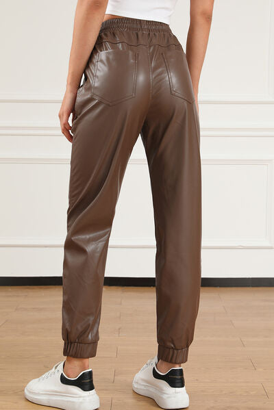 swvws Drawstring PU Leather Pants