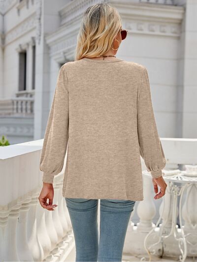 swvws Heathered Round Neck Lantern Sleeve Blouse