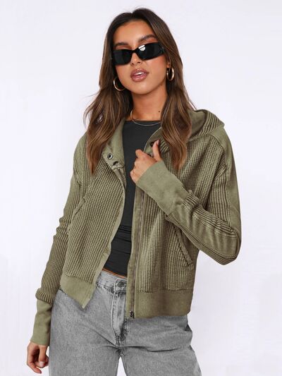 swvws Waffle-Knit Dropped Shoulder Hooded Jacket