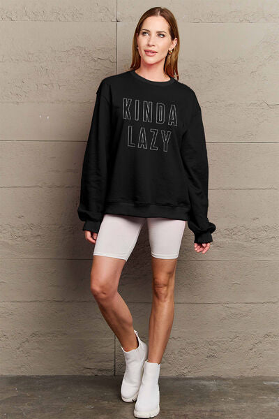 swvws Simply Love Full Size KINDA LAZY Round Neck Sweatshirt