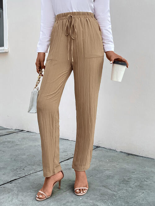 swvws Texture Drawstring Pants with Pockets