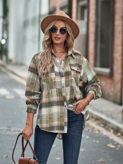 swvws Plaid Button Up Dropped Shoulder Shirt