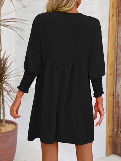 swvws Round Neck Lantern Sleeve Mini Dress