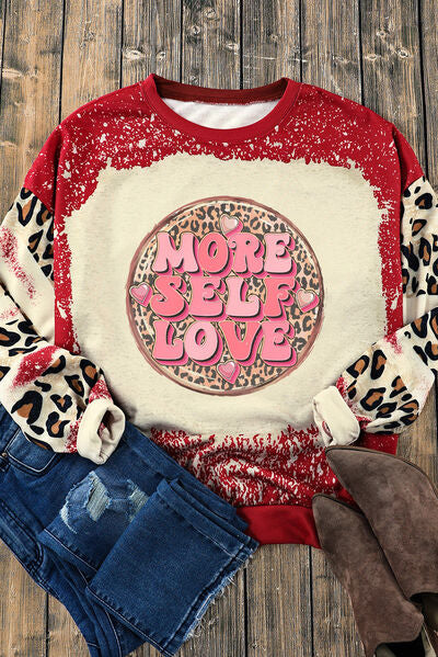 swvws MORE SELF LOVE Leopard Round Neck Sweatshirt