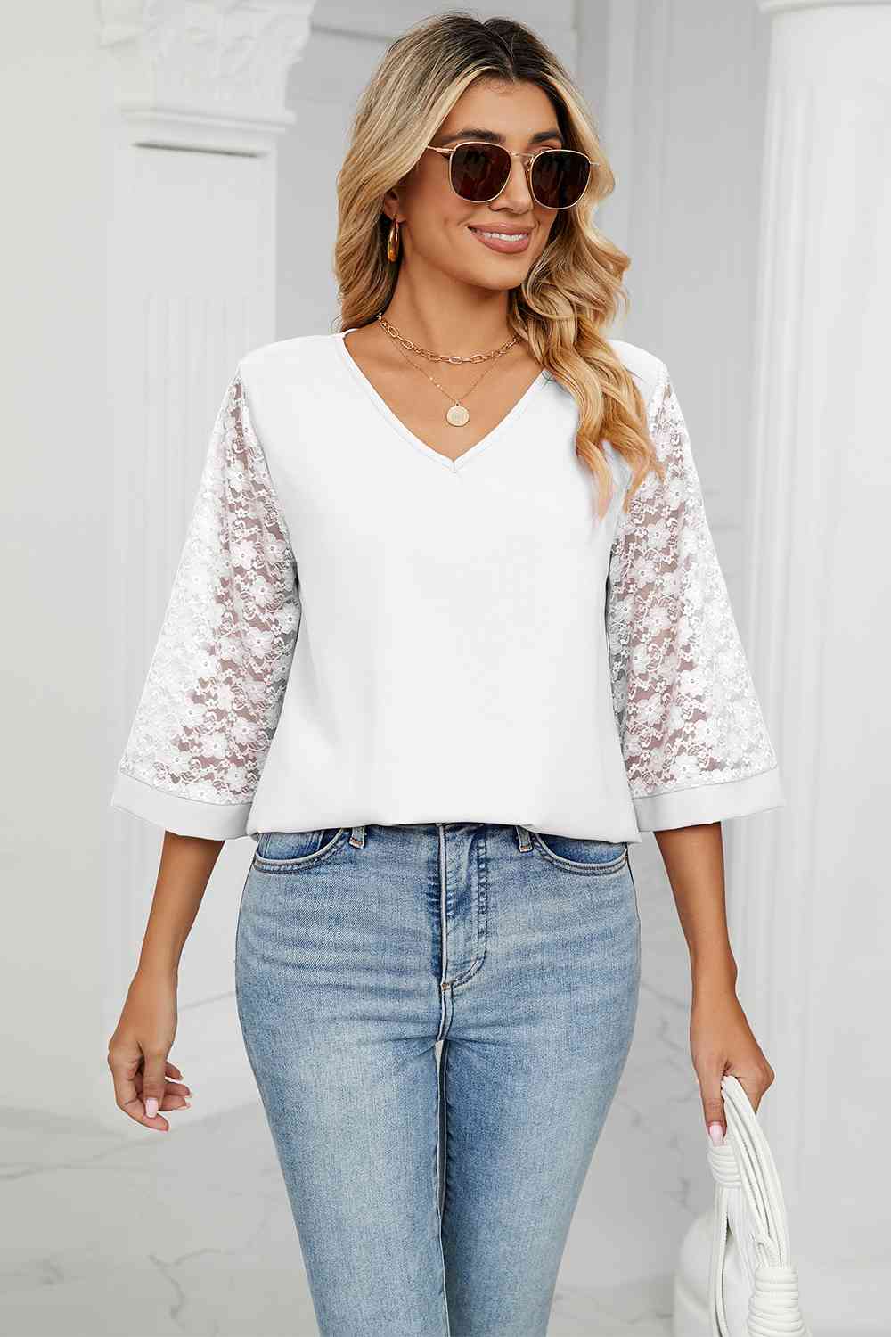 swvws V-Neck Three-Quarter Sleeve Top