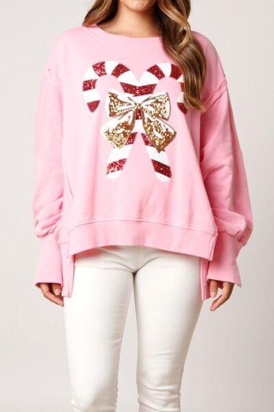 swvws Candy Cane Slit Dropped Shoulder Sweatshirt