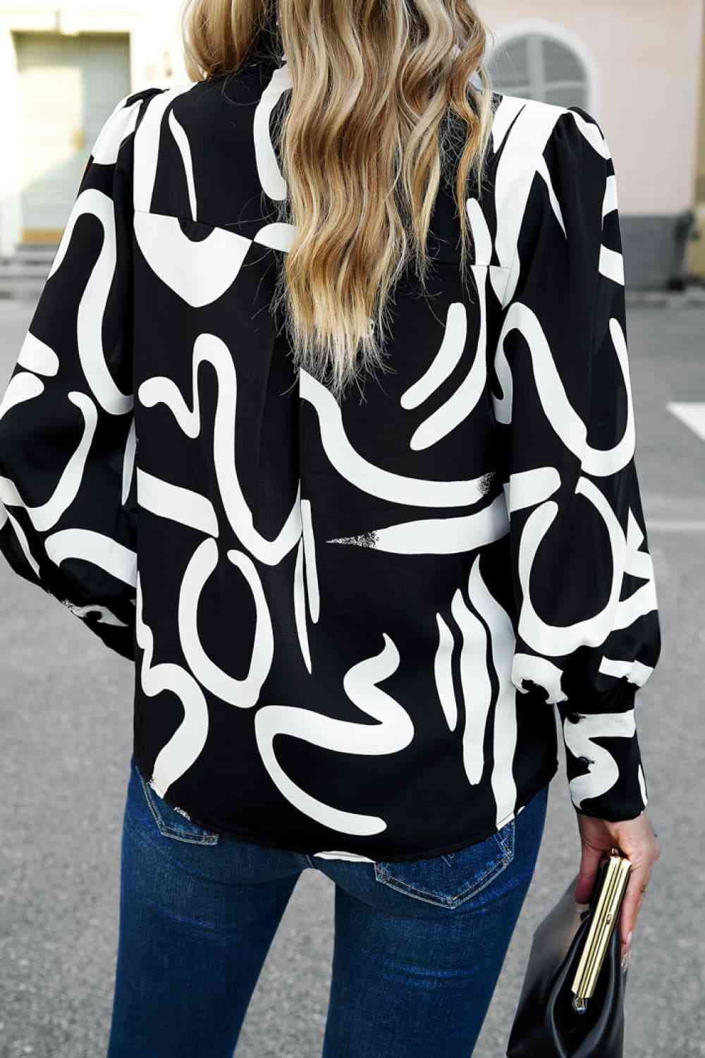 swvws Printed Lantern Sleeve Shirt