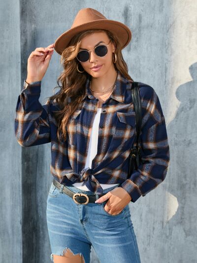 swvws Plaid Button Up Pocketed Shirt