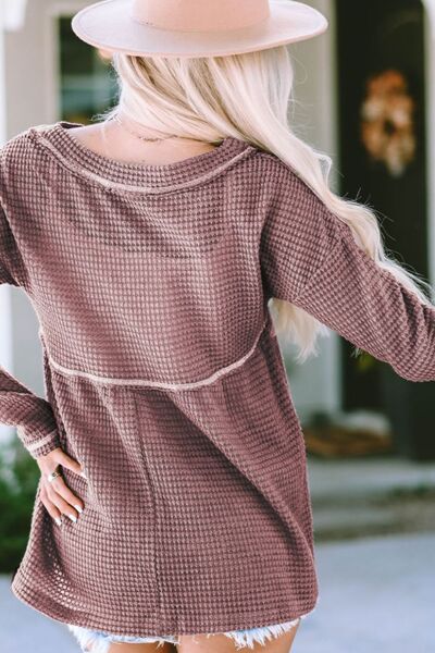 swvws V-Neck Dropped Shoulder Long Sleeve T-Shirt